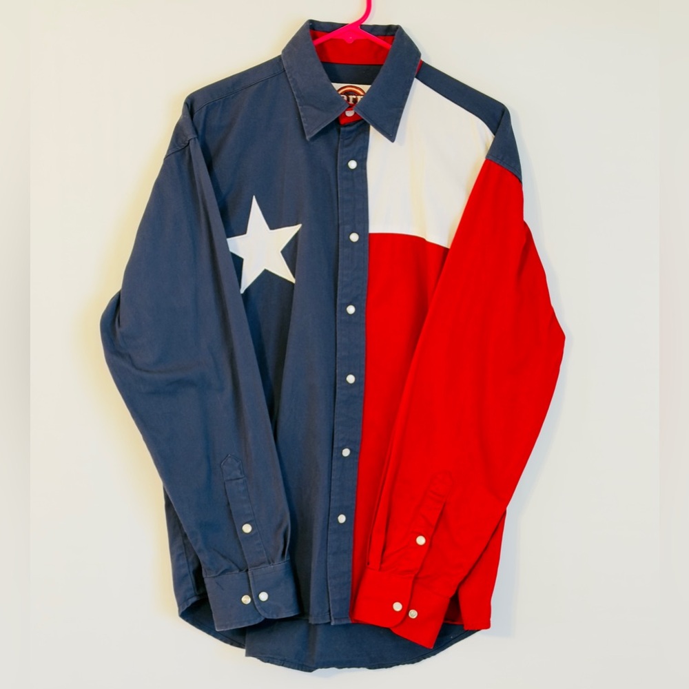 Patriotic Texas Men's Red, White, and Blue Button-Down Pearl Snap Western Shirt‎